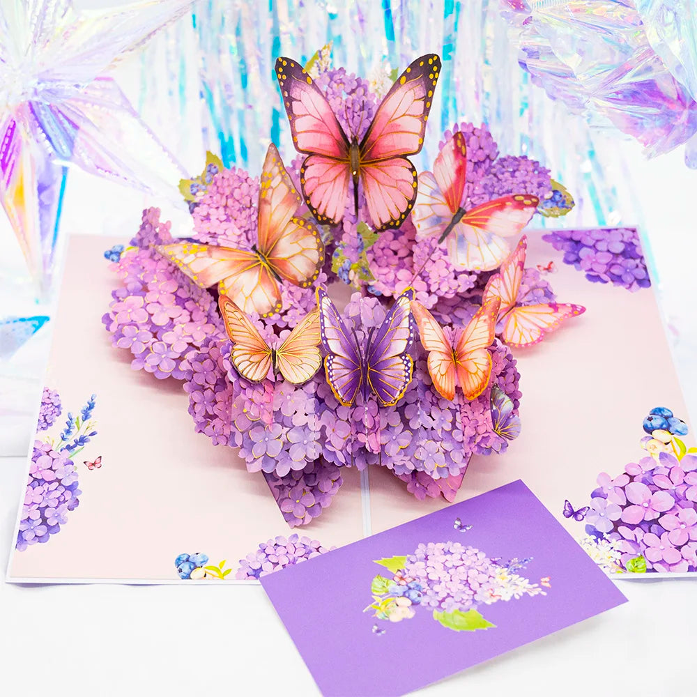 Carte pop up anniversaire, fleurs, animeaux