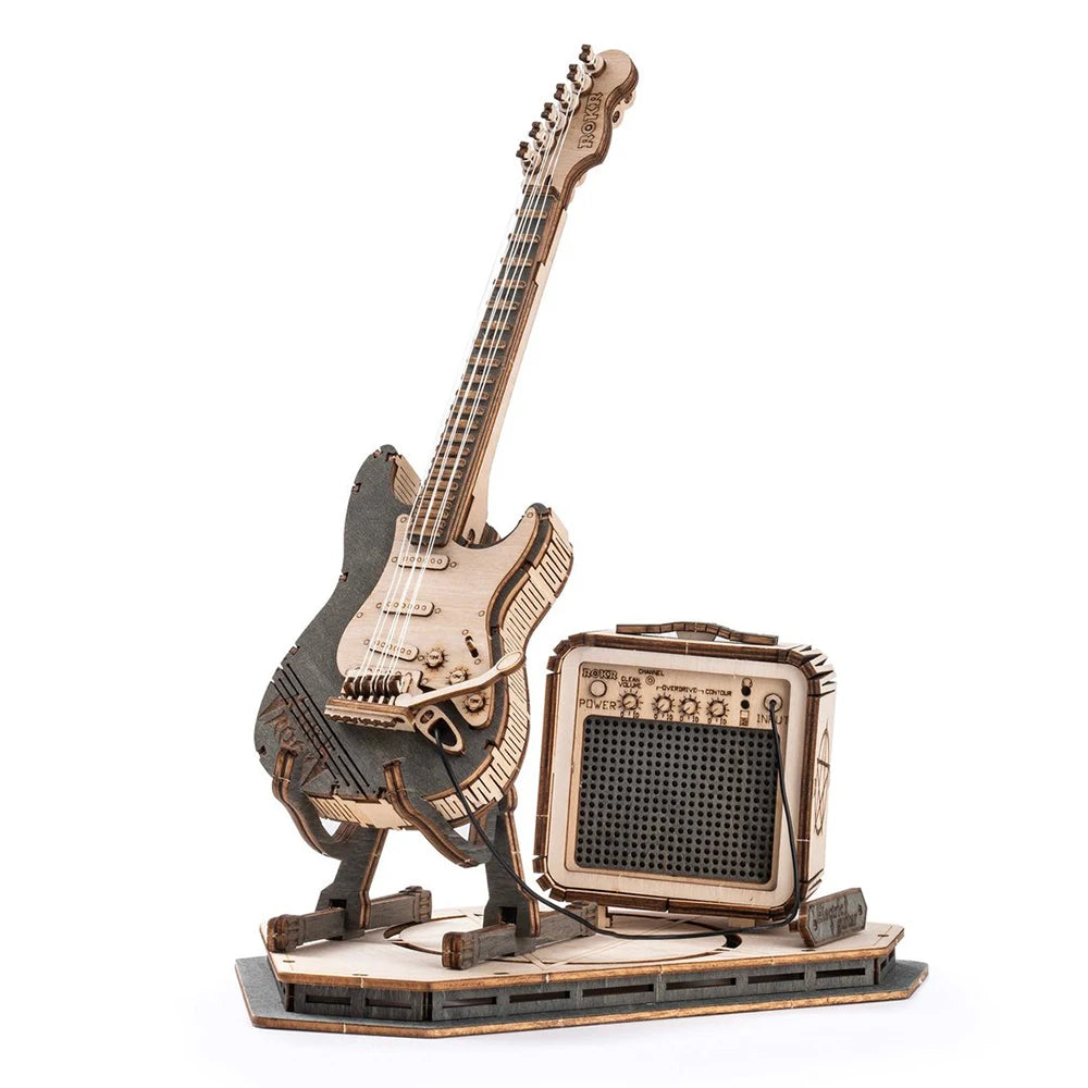 Robotime ROKR guitare électrique 3D Puzzle en bois pour enfants adultes assemblage jouets créatifs bloc de construction ensemble pour cadeaux de noël