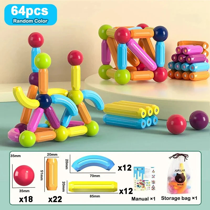 Jouets éducatifs Montessori, blocs de construction magnétiques, ensemble de blocs de construction, jouets pour enfants, tige de bâton magnétique pour enfants, garçons et filles