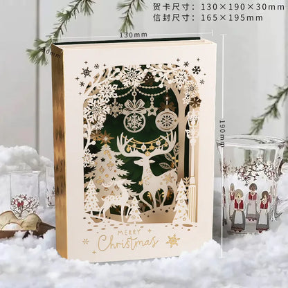 Carte de vœux de noël 3D, petite carte créative, cadeau de réveillon de noël exquis et Premium, décoration d'élan, carte de vœux en or 2025