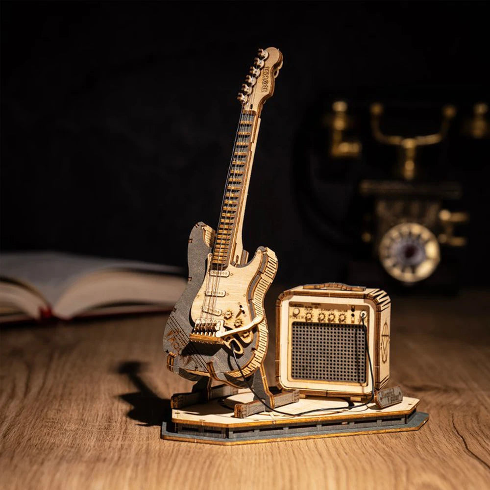 Robotime ROKR guitare électrique 3D Puzzle en bois pour enfants adultes assemblage jouets créatifs bloc de construction ensemble pour cadeaux de noël