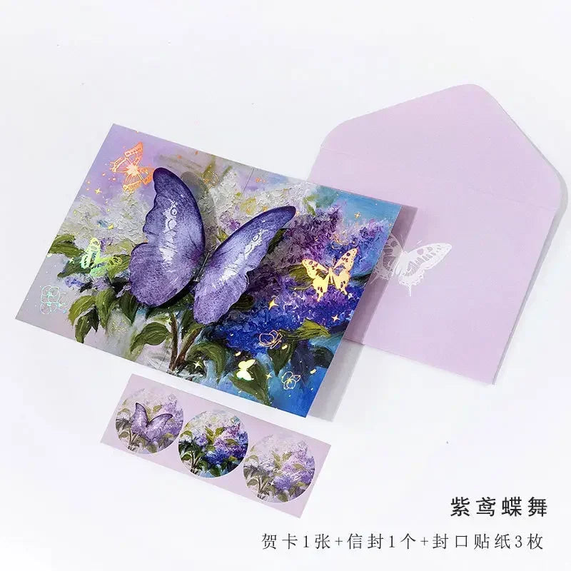 Carte pop up fleurs, papillon