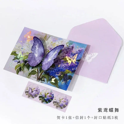 Carte pop up fleurs, papillon