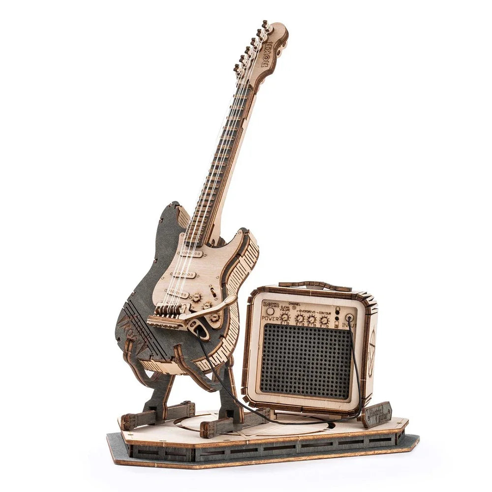 Robotime ROKR guitare électrique 3D Puzzle en bois pour enfants adultes assemblage jouets créatifs bloc de construction ensemble pour cadeaux de noël
