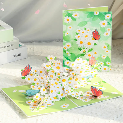 Carte pop up anniversaire, fleurs, animeaux