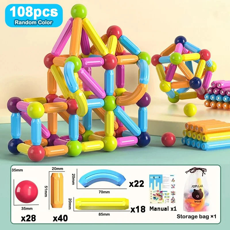 Jouets éducatifs Montessori, blocs de construction magnétiques, ensemble de blocs de construction, jouets pour enfants, tige de bâton magnétique pour enfants, garçons et filles