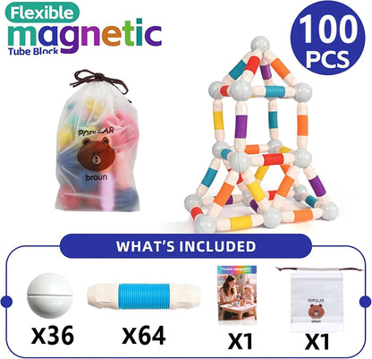 Jeu de construction magnétique 100 pièces flexibles