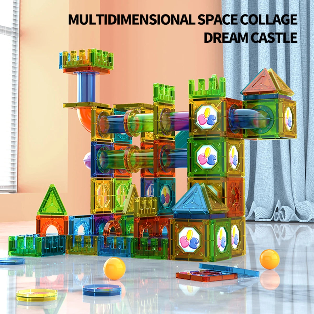 Blocs de construction de carreaux magnétiques légers pour enfants, jouets de construction de tige éducatifs transparents 3D, blocs de course en marbre magnétiques, jouets pour enfants