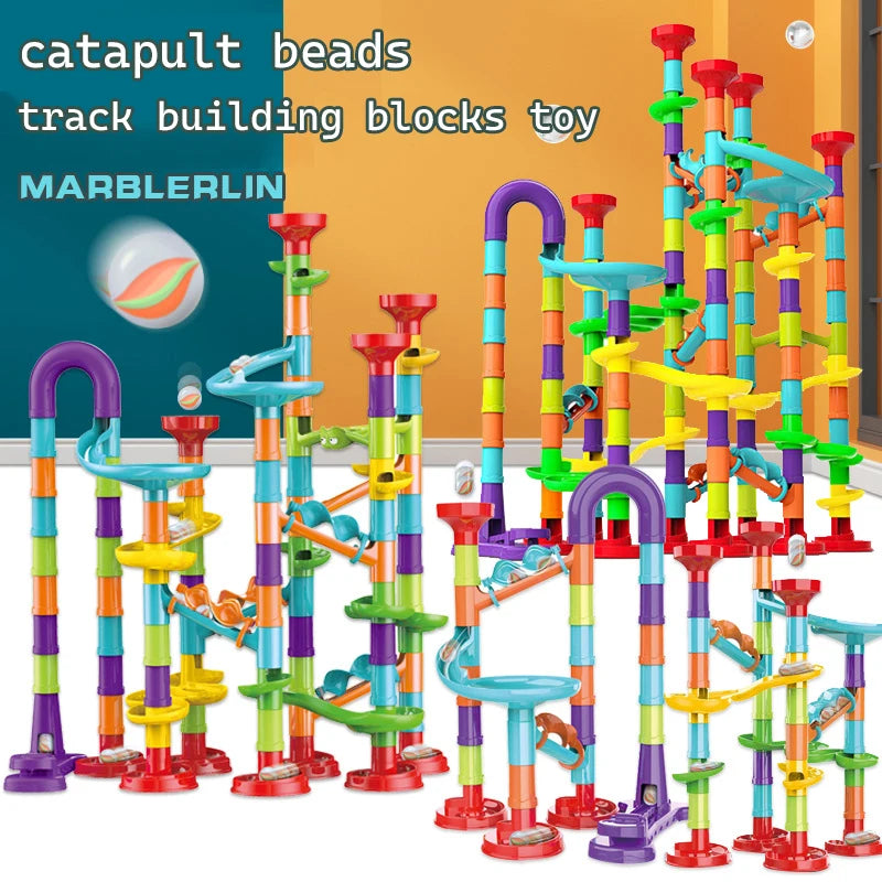 Blocs de construction de piste de catapulte de course de billes, perles coulissantes, jouets éducatifs, cadeau pour enfants, balles de course, ensemble de course de piste en marbre