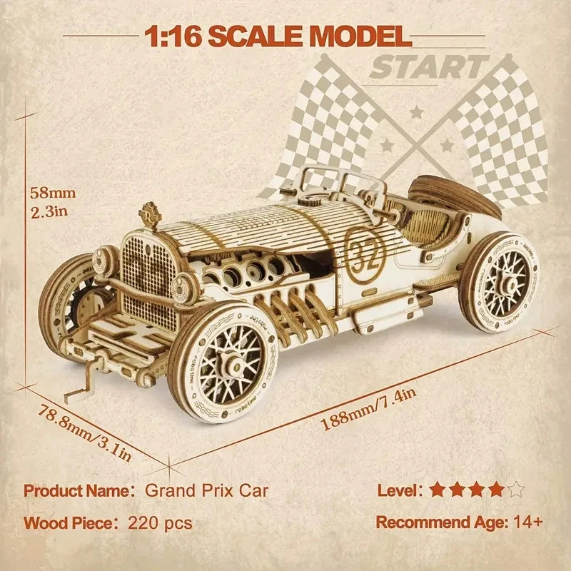 Puzzle en bois de voiture 3D, modèle à l'échelle, Kit de modèle de bricolage, cadeau artisanal, décoration de la maison, Kit de modèle mécanique, jouet de construction, anniversaire/Chri