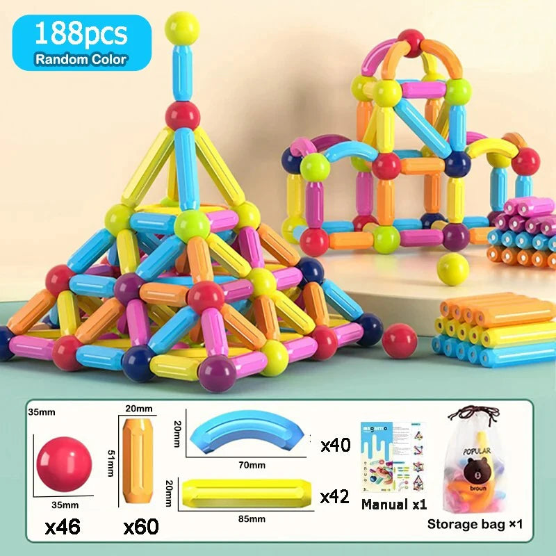 Jouets éducatifs Montessori, blocs de construction magnétiques, ensemble de blocs de construction, jouets pour enfants, tige de bâton magnétique pour enfants, garçons et filles