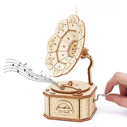 Kits de puzzle de boîte à musique de Gramophone en bois 3D pour adolescents adultes, ensemble de modèles de Construction, jouets à assembler soi-même, cadeau de noël manuel