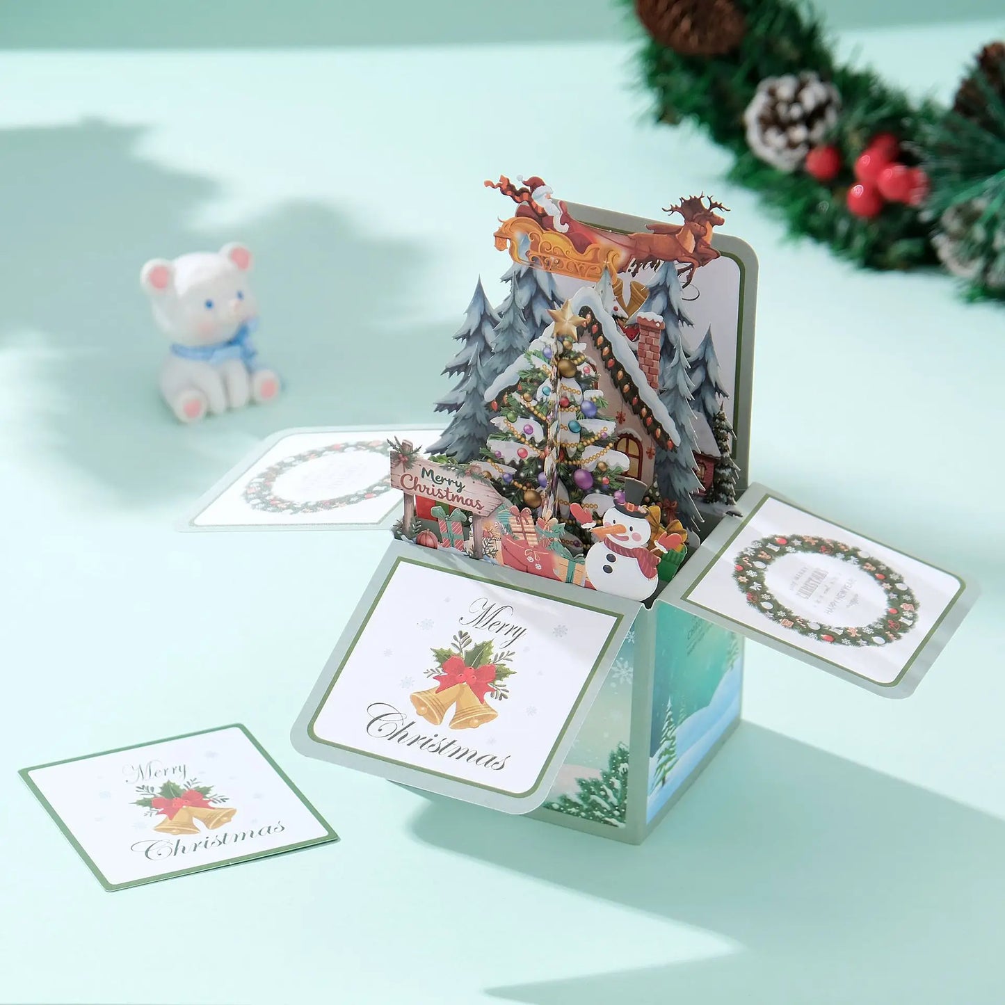 Carte de vœux de noël 3D multicolore créative, papier avec enveloppe, carte postale de joyeux noël, ornements Pop-Up, cartes de bénédiction, cadeau