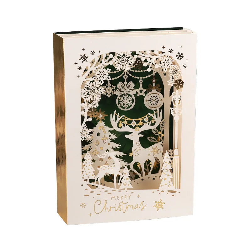 Carte de vœux de noël 3D, petite carte créative, cadeau de réveillon de noël exquis et Premium, décoration d'élan, carte de vœux en or 2025