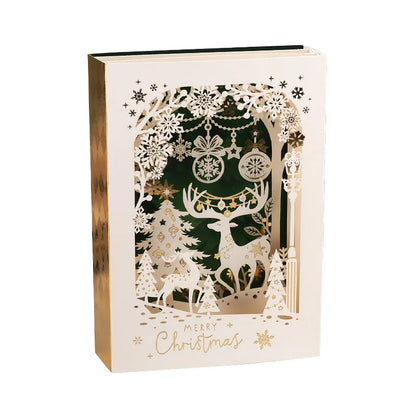 Carte de vœux de noël 3D, petite carte créative, cadeau de réveillon de noël exquis et Premium, décoration d'élan, carte de vœux en or 2025