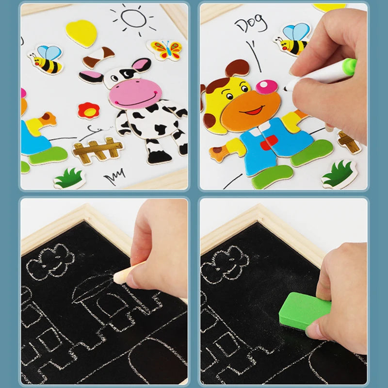 Planche à dessin multifonction pour enfants, Puzzle d'écriture, Attraction magnétique, tableau noir, jouets éducatifs d'apprentissage pour enfants, cadeaux TMZ