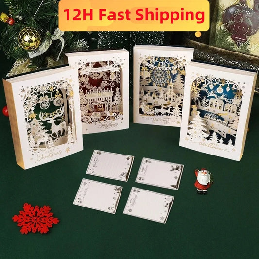 Carte de vœux de noël 3D, petite carte créative, cadeau de réveillon de noël exquis et Premium, décoration d'élan, carte de vœux en or 2025
