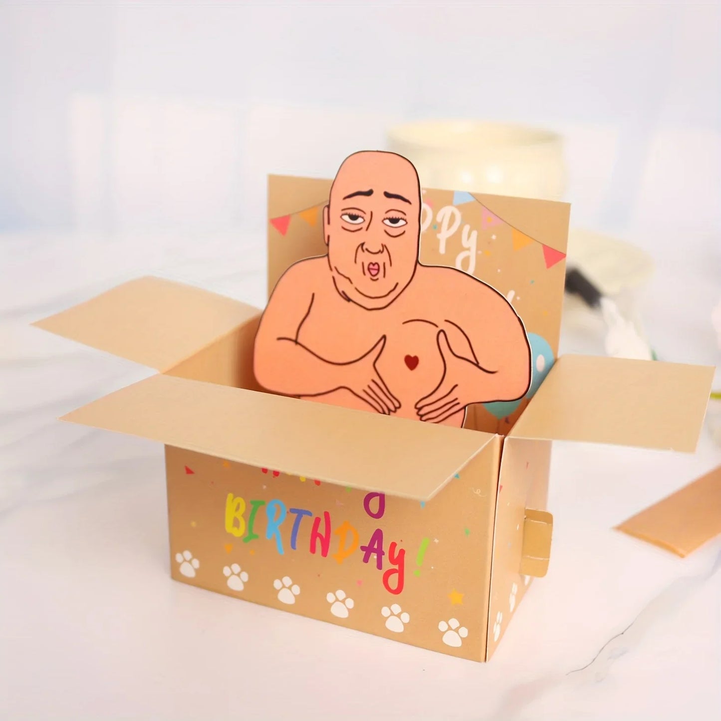 Carte pop-up hilarante joyeux anniversaire, 1 pièce, conception de personnages 3D humoristiques avec ballons et confettis en forme de cœur, carte fantaisiste