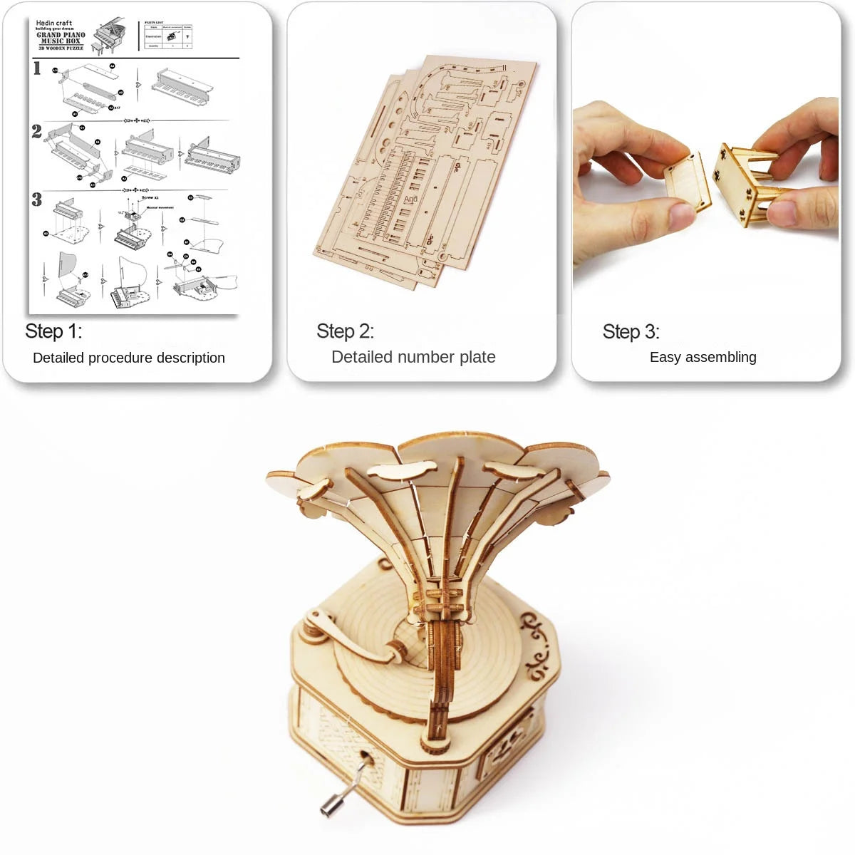Kits de puzzle de boîte à musique de Gramophone en bois 3D pour adolescents adultes, ensemble de modèles de Construction, jouets à assembler soi-même, cadeau de noël manuel
