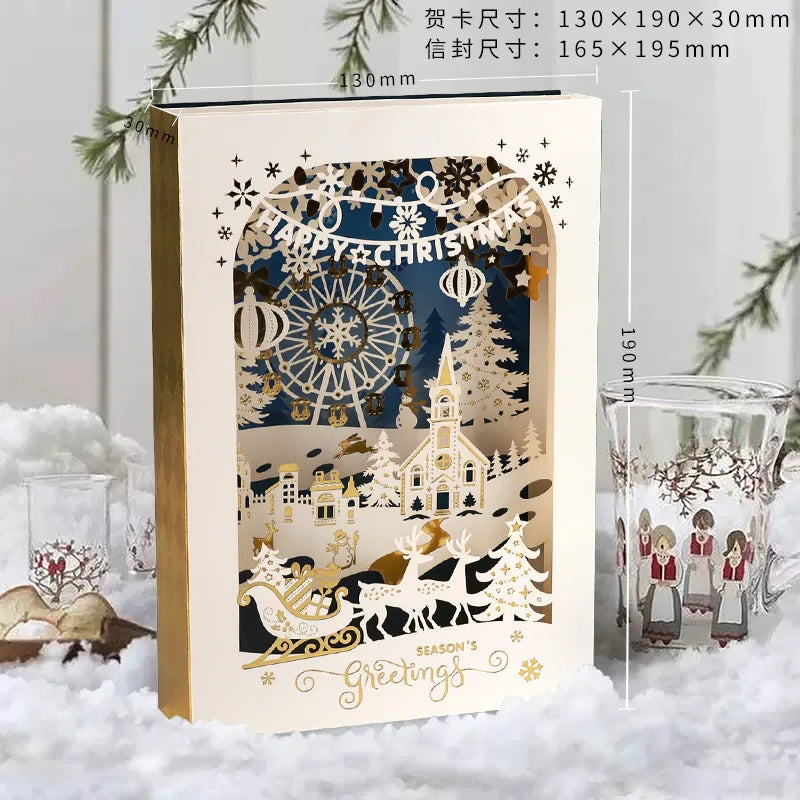 Carte de vœux de noël 3D, petite carte créative, cadeau de réveillon de noël exquis et Premium, décoration d'élan, carte de vœux en or 2025