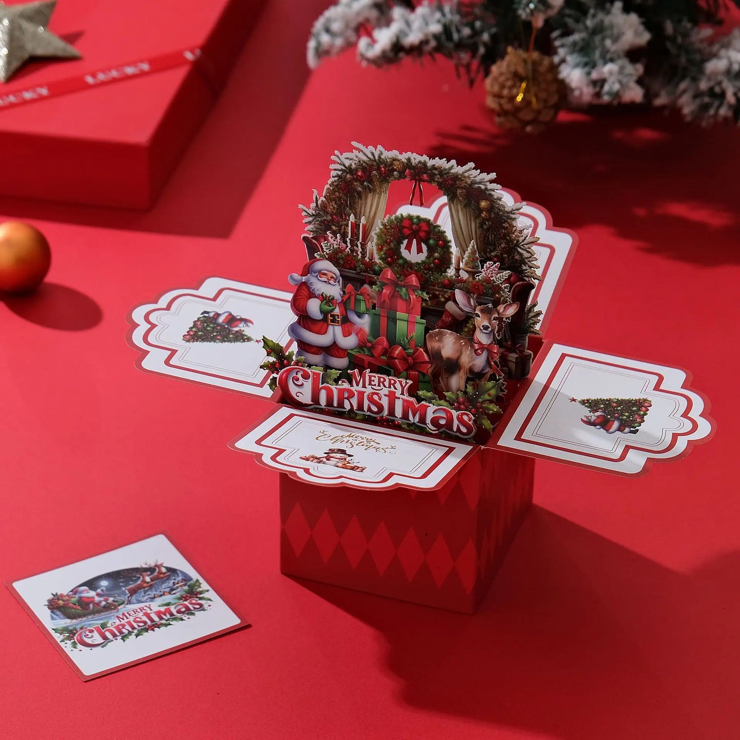 Carte de vœux de noël 3D multicolore créative, papier avec enveloppe, carte postale de joyeux noël, ornements Pop-Up, cartes de bénédiction, cadeau