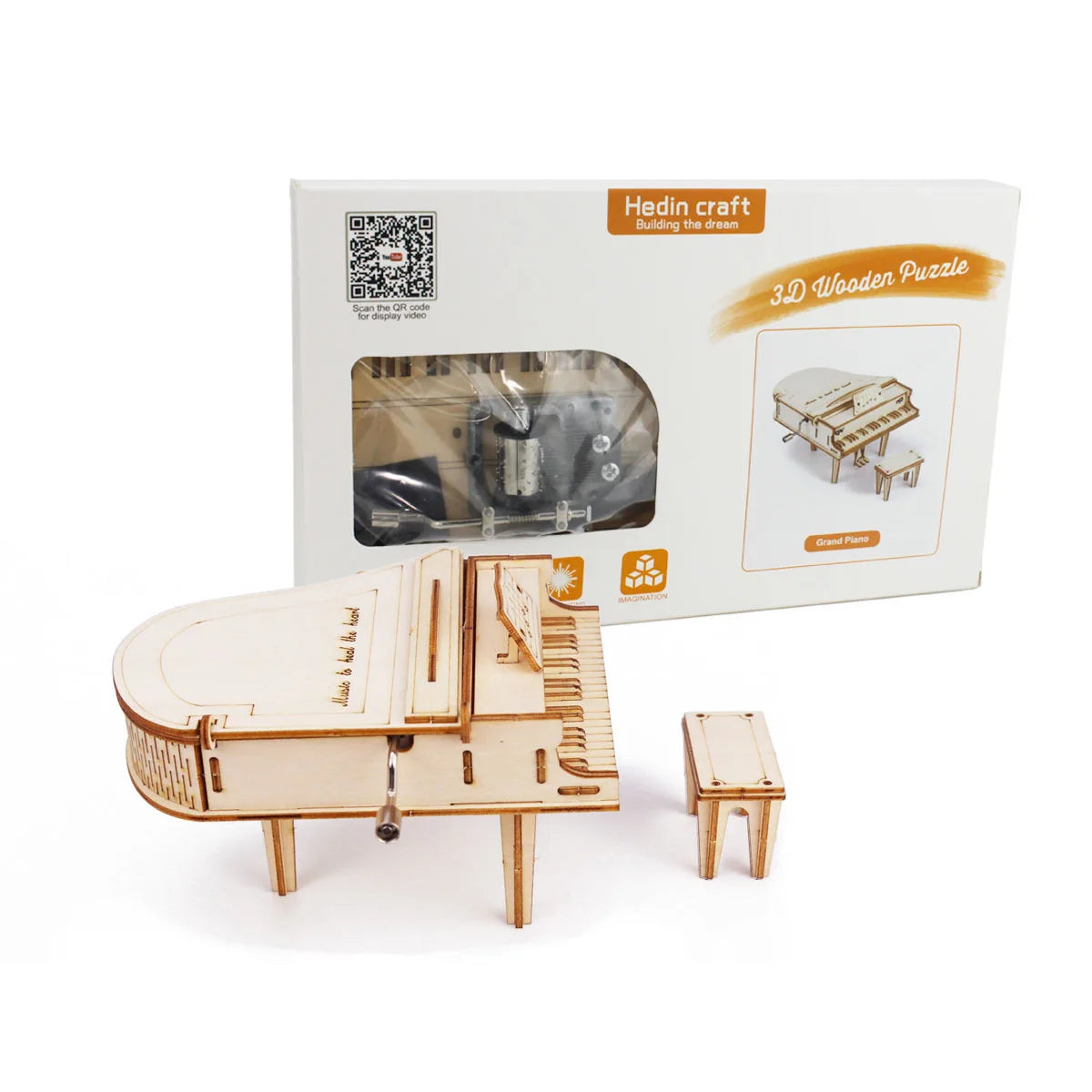 Boîte à musique de Piano à manivelle créative, Kits de Puzzle 3D en bois, blocs de construction, ensemble de jouets, bricolage, modèles à assembler, cadeau pour adolescents et adultes