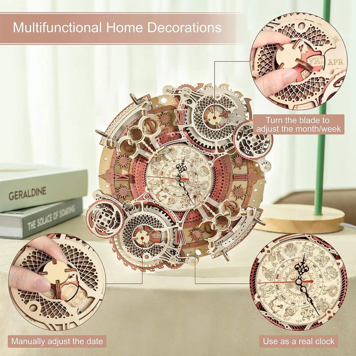 Robotime Horloge murale Puzzle 3D en bois Ensemble en bois Kits de construction mécaniques Jeu de puzzle en bois Cadeau pour enfants Meilleur cadeau de Noël