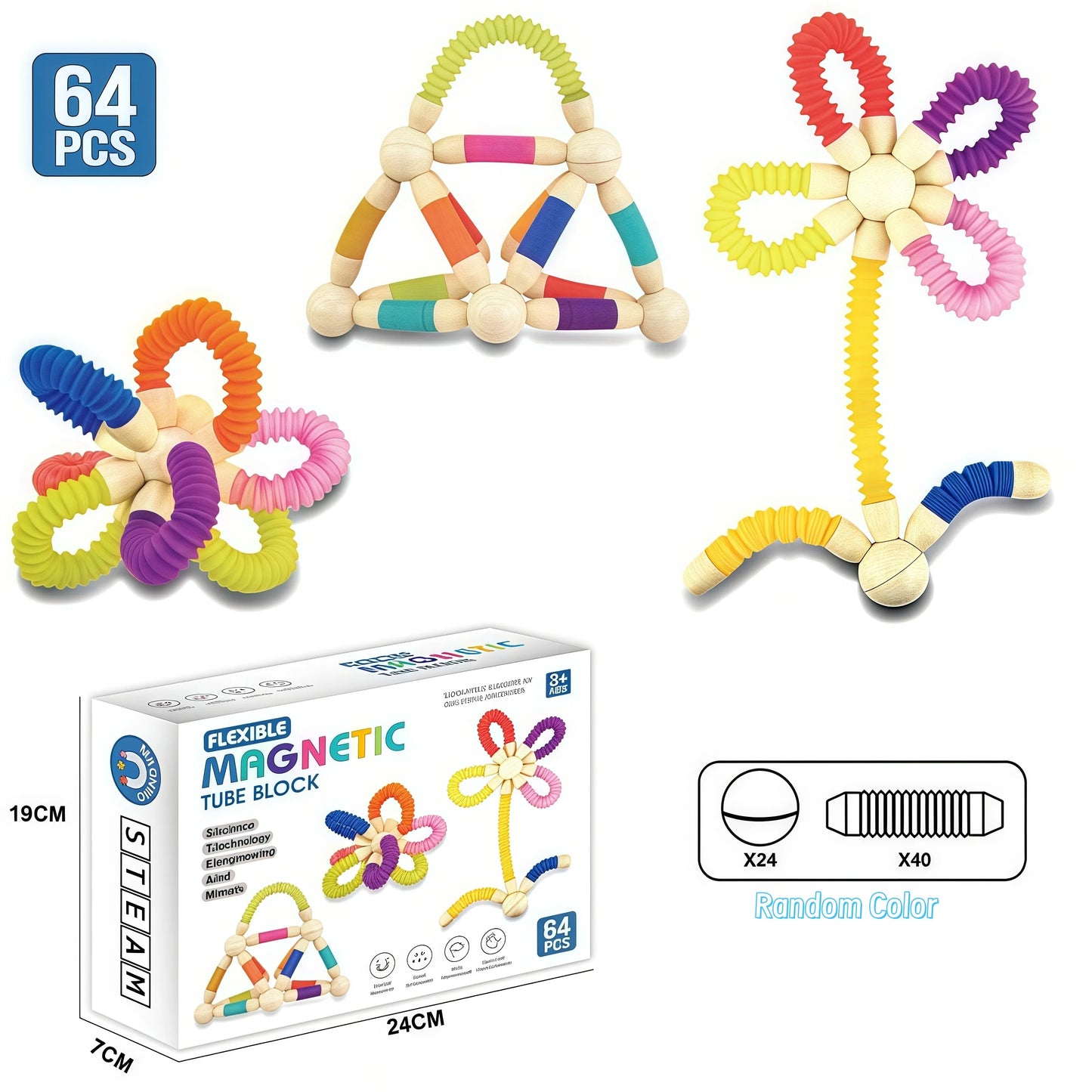 Jeu de construction magnétique 64 pièces flexible
