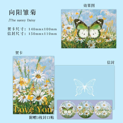 Carte pop up fleurs, papillon