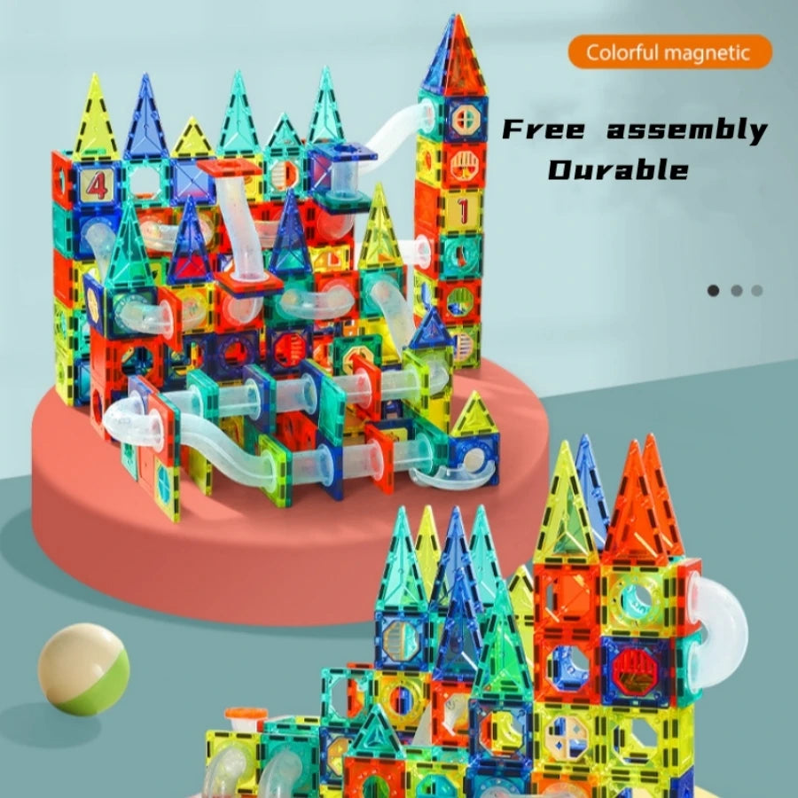 jeu de construction magnétique et circuit à billes