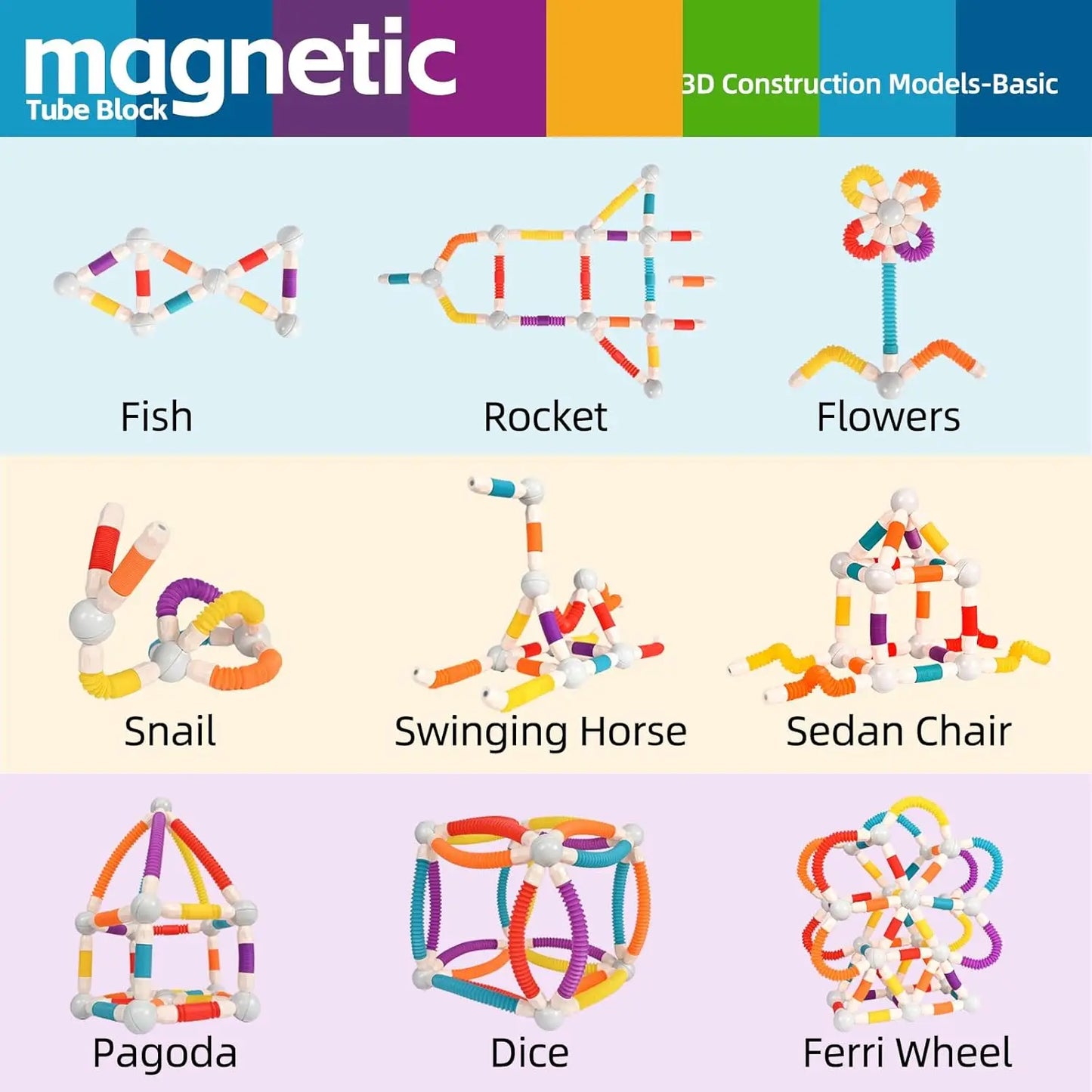 Jeu de construction magnétique 25 pièces flexibles
